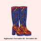A die-cut sticker or graphic of a pair of tall heeled boots with a Sagittarius zodiac theme, shown on a pale pink background with the text 'Sagittarius (November 22 - December 21)' below.