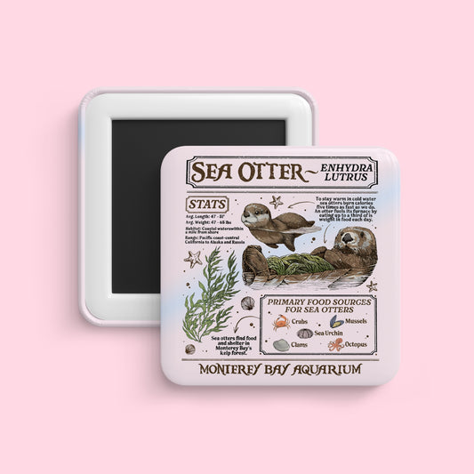 Sea otter vintage style magnet with nature illustration and educational design