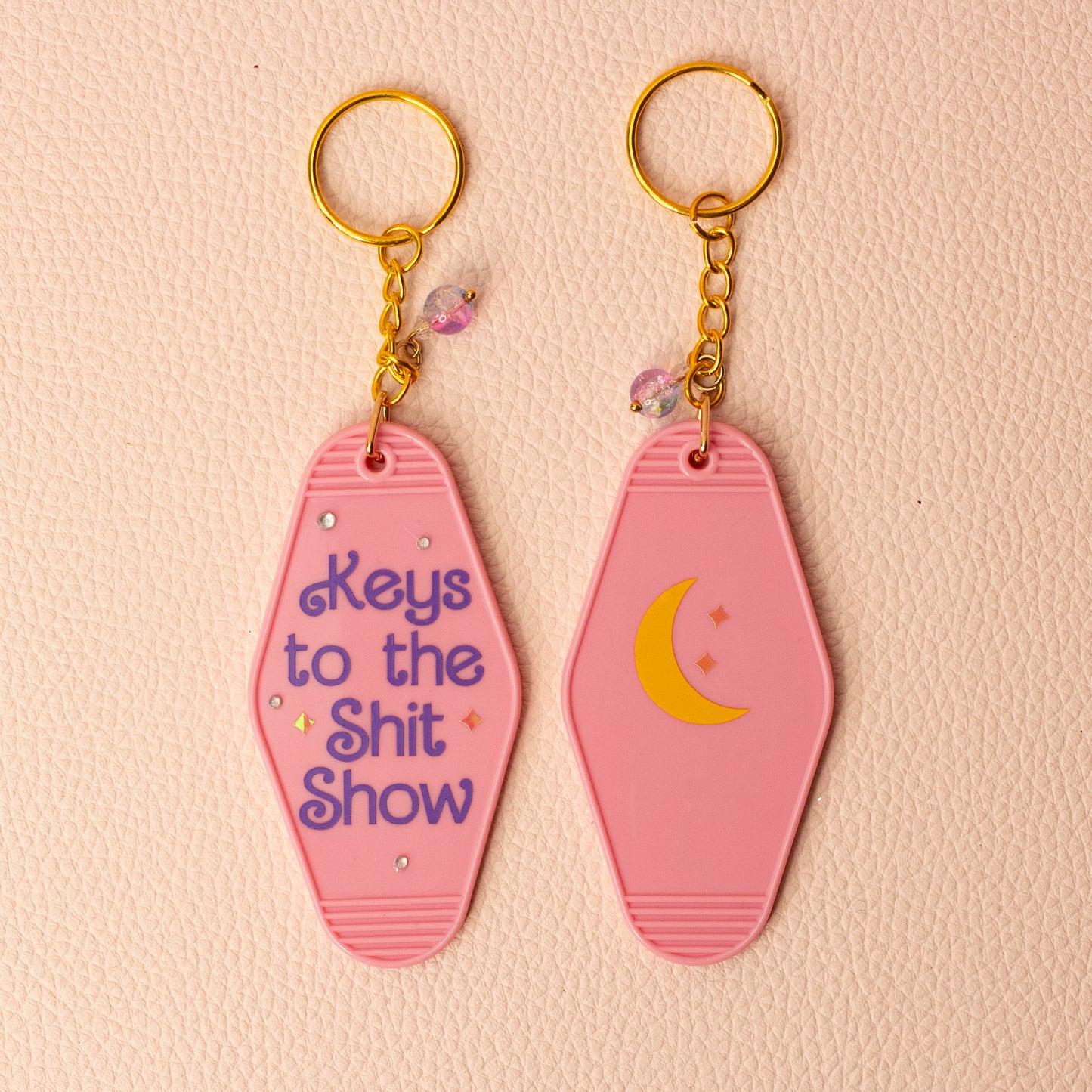🌙 'Keys to the Shit Show' Keychain with Crystals & Crescent Moon