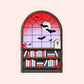 spooky bookshelf sticker bats moon window gothic reader aesthetic