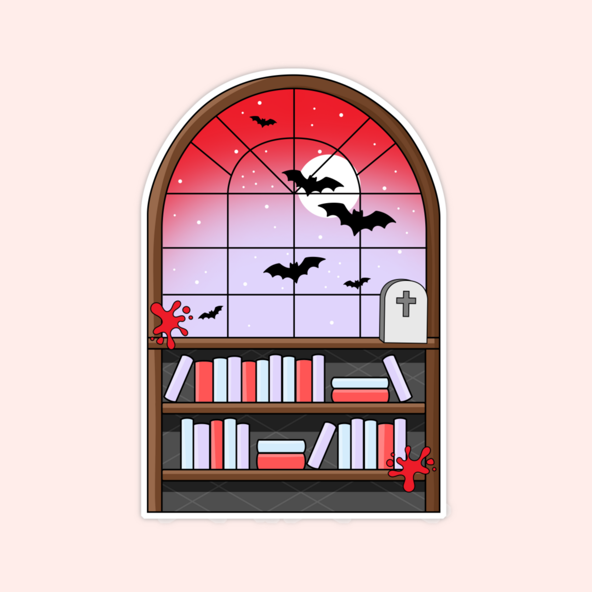 spooky bookshelf sticker bats moon window gothic reader aesthetic