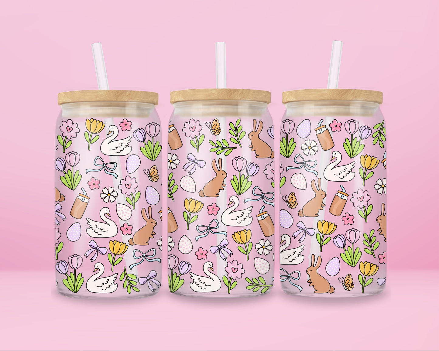 Spring Garden Picnic Glass Can Tumbler 🐰🌷