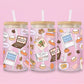 16oz Stars Hollow inspired glass tumbler with Luke's coffee, books, pancakes and fall illustrations