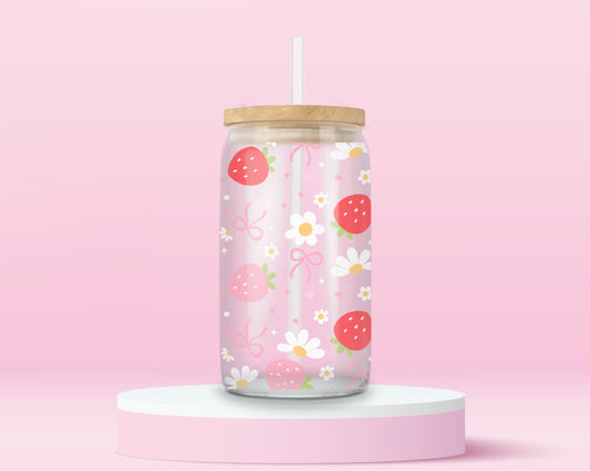 Strawberry Fields Glass Tumbler 🍓🌸