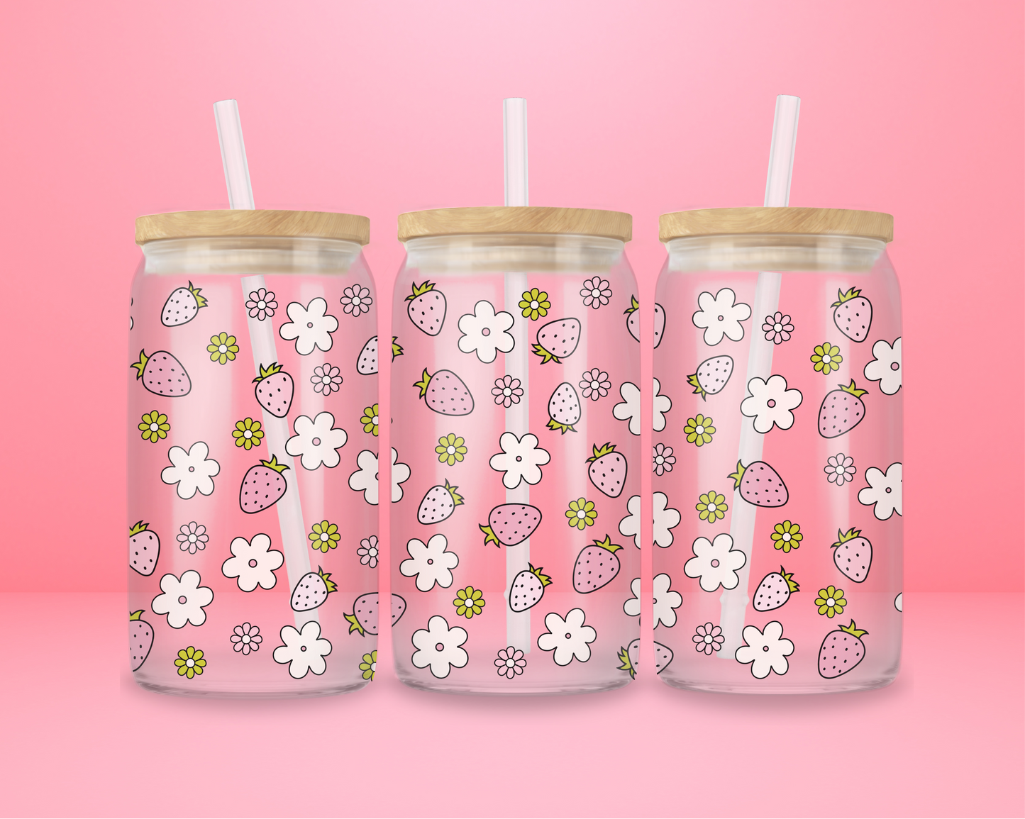 Daisy & Berry Delight Glass Tumbler 🍓🌸