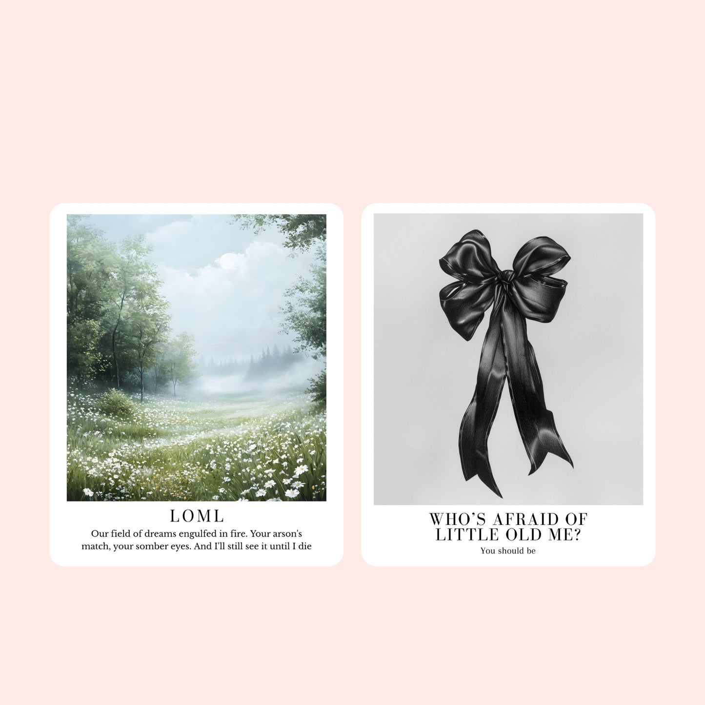 Clear laminate TTPD era song stickers featuring dreamy illustrated designs for Down Bad, Guilty As Sin?, How Did It End?, I Hate It Here, LOML, and Who’s Afraid Of Little Old Me?