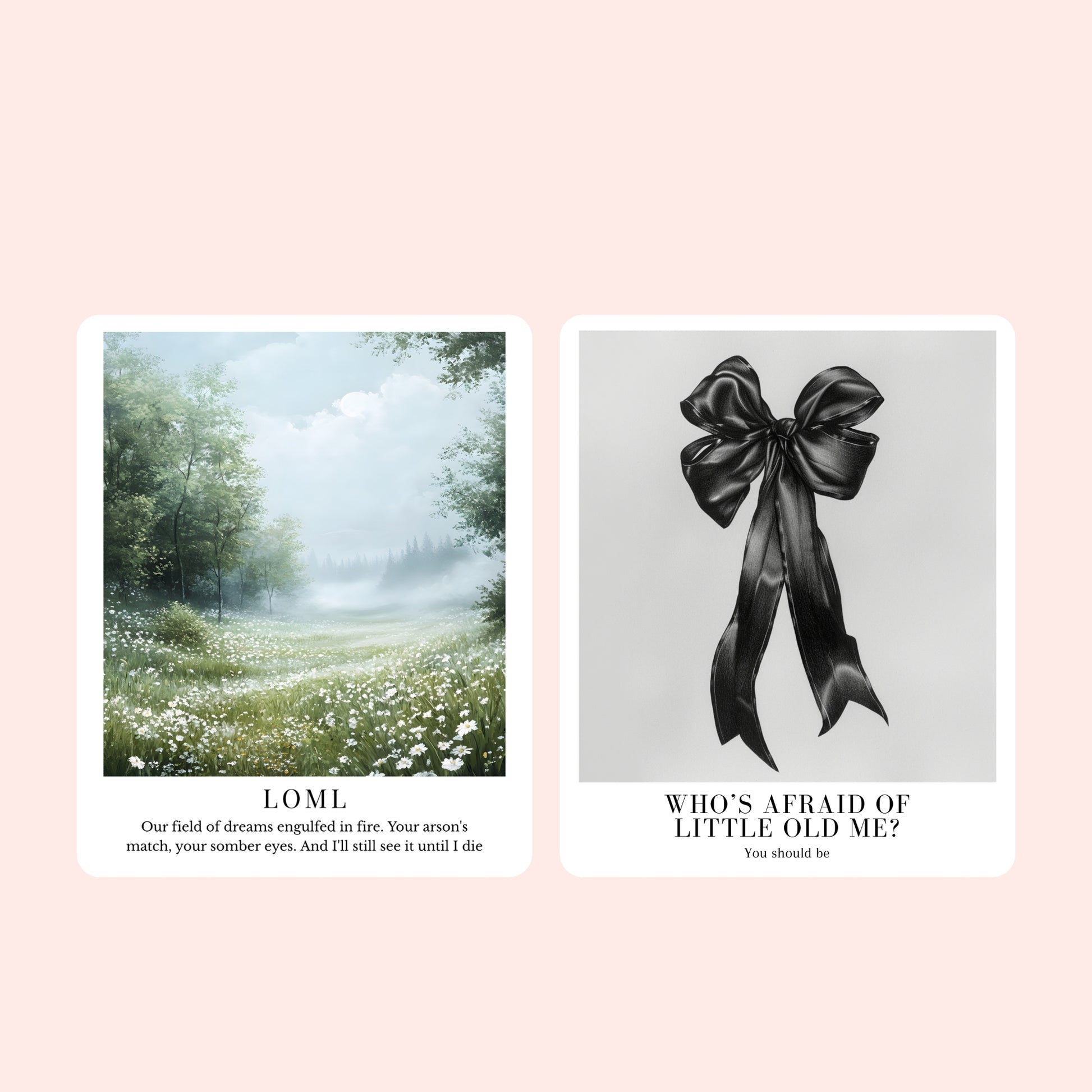 Clear laminate TTPD era song stickers featuring dreamy illustrated designs for Down Bad, Guilty As Sin?, How Did It End?, I Hate It Here, LOML, and Who’s Afraid Of Little Old Me?