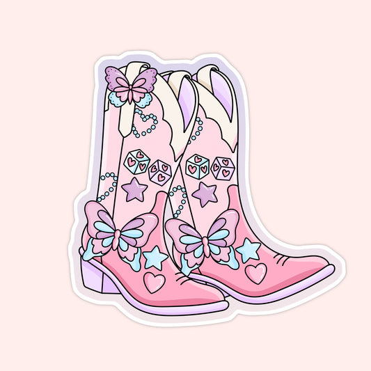 Pink Butterfly Boots Sticker