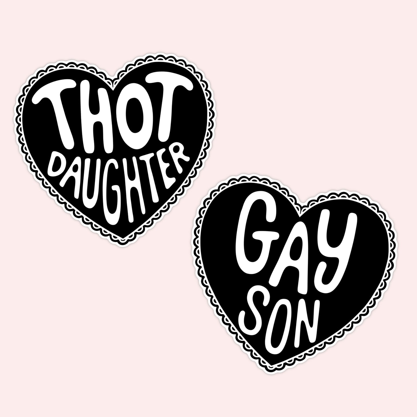 bold statement heart vinyl stickers with queer and feminist phrases