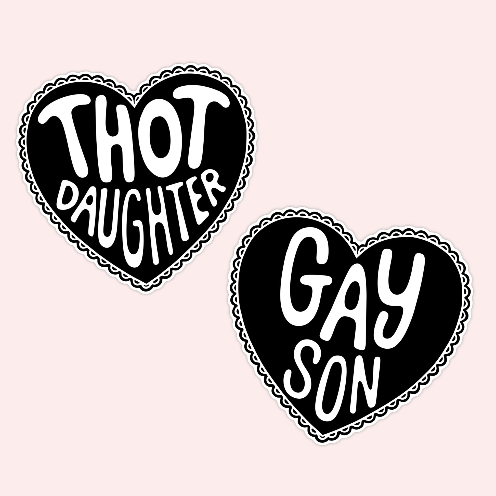 bold statement heart vinyl stickers with queer and feminist phrases