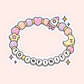 Cute friendship bracelet sticker with pastel beads, stars, moon, heart, rocket, and To Infinity letter beads.