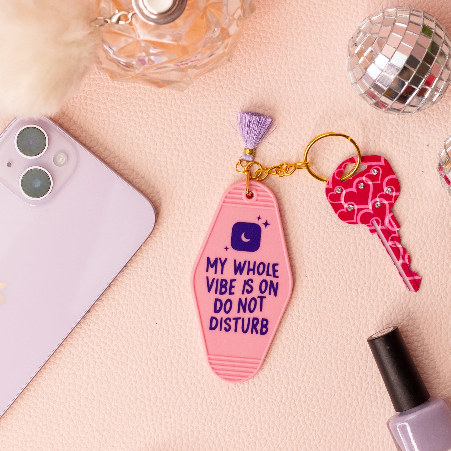 🔮 'Do Not Disturb' Keychain with Purple Charm