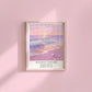 Taylor Swift Wildest Dreams inspired art print featuring a pink sunset over the ocean with soft waves and shells