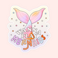 Pastel mermaid tail sticker with colourful stars and the phrase “wanna play mermaids.”
