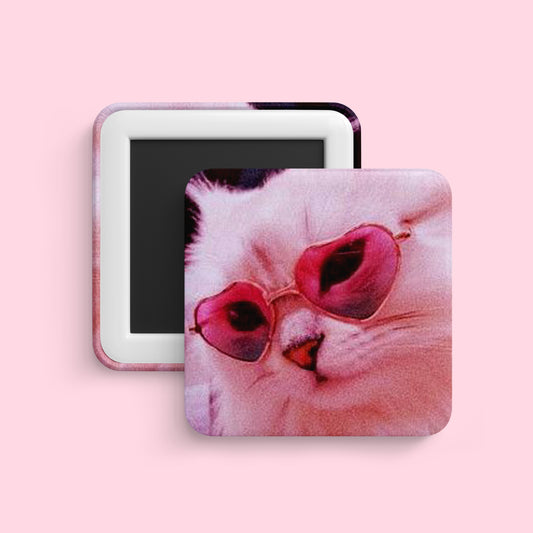 Y2K it girl kitty magnet wearing pink sunglasses with retro aesthetic