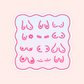 Pink body positive line art sticker featuring different breast shapes, mastectomy scars and a small flower detail