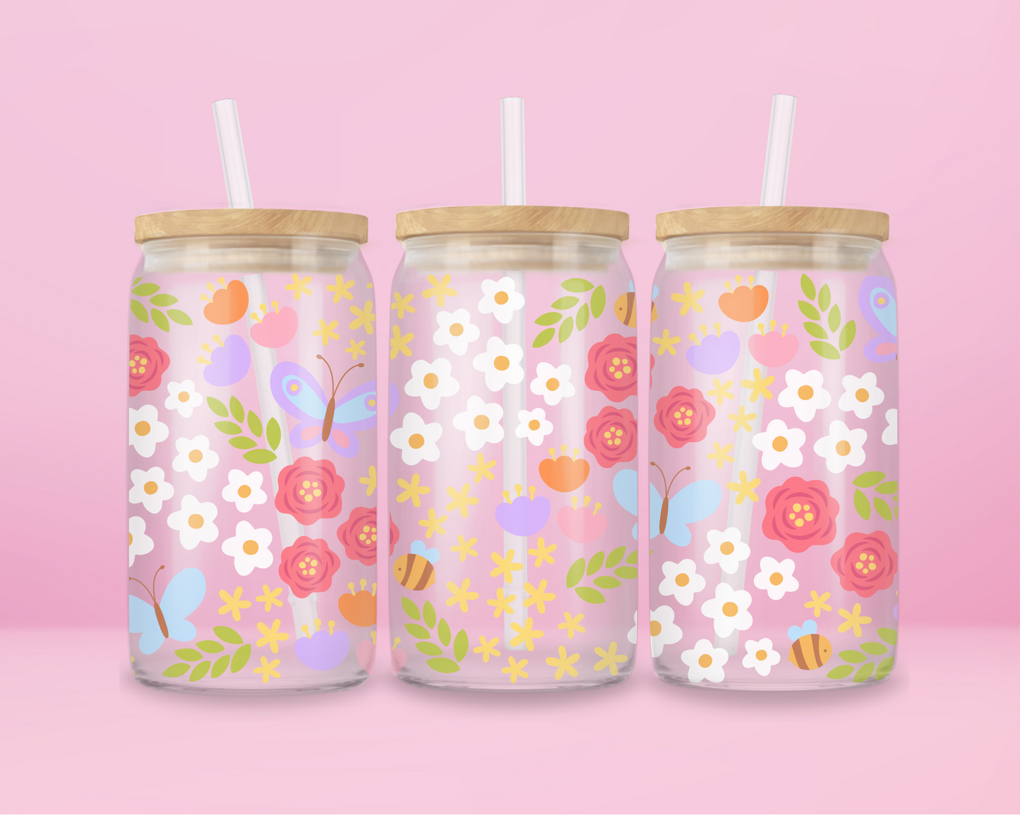 Butterfly Blooms & Bees Glass Tumbler 🌺🐝