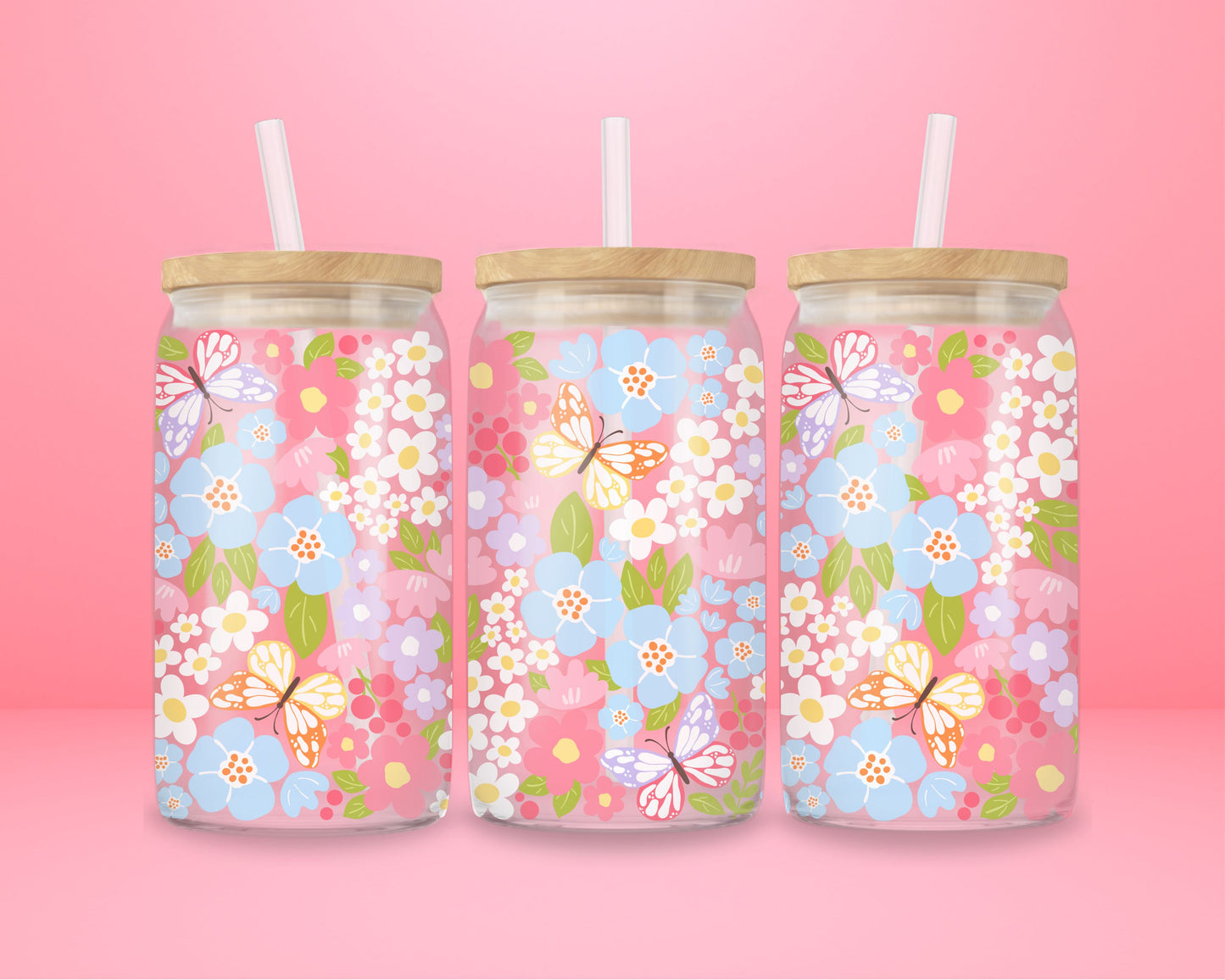 Butterfly Garden Glass Tumbler 🦋🌸
