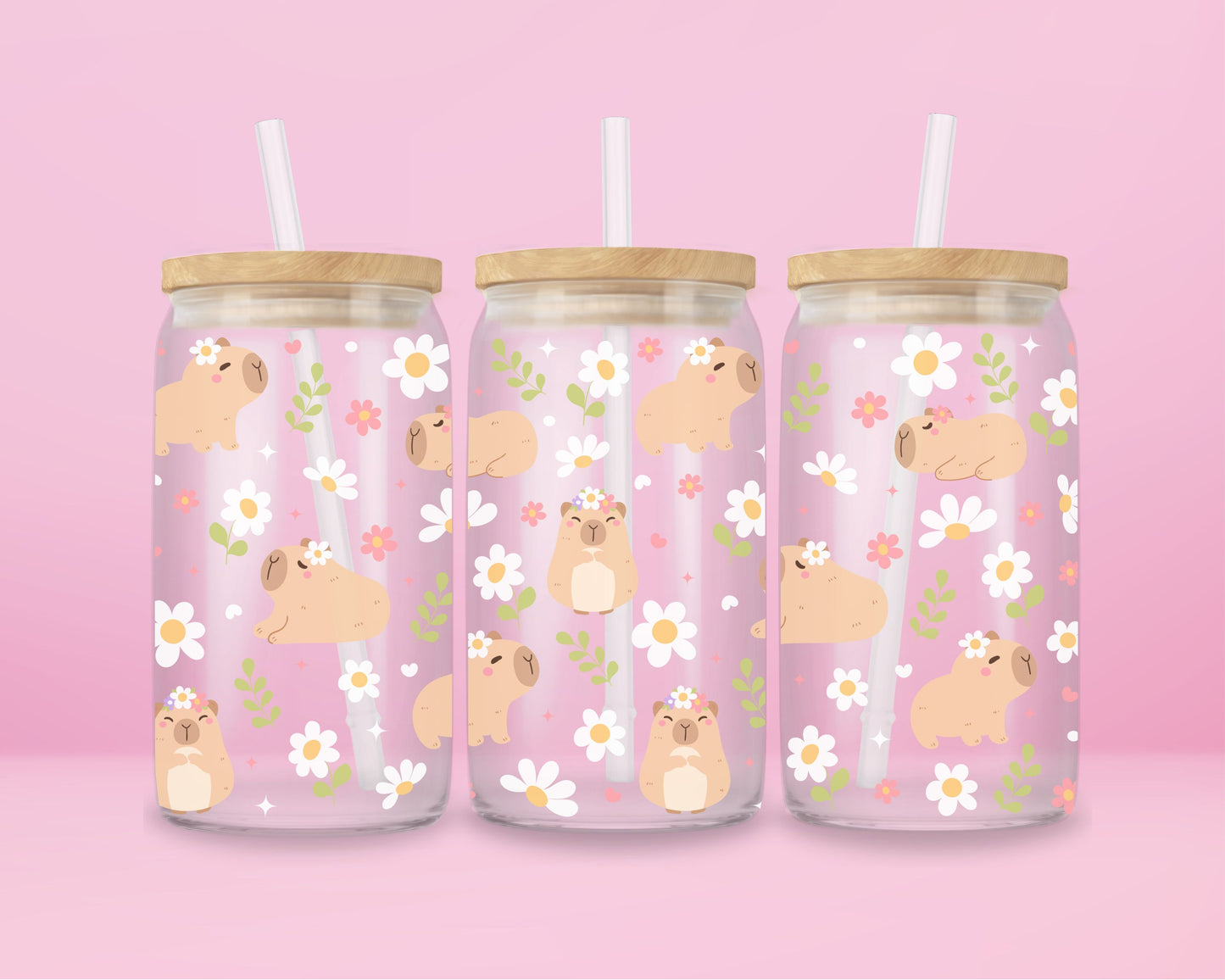 Capybara Daydream Glass Tumbler 🌸🐾