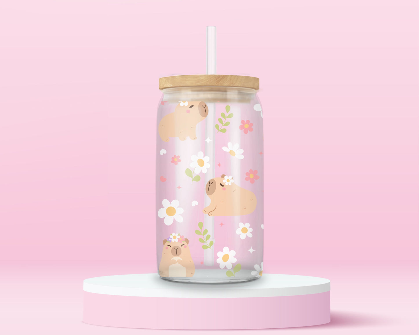 Capybara Daydream Glass Tumbler 🌸🐾