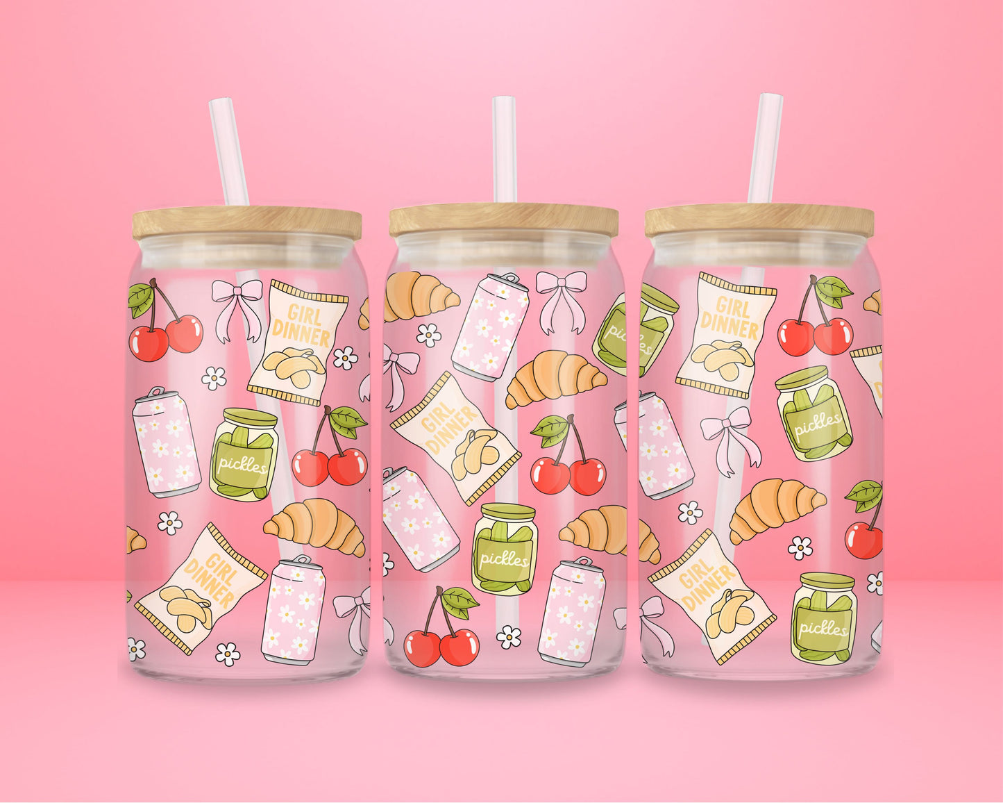 Girl Dinner Glass Tumbler 🍒🥐
