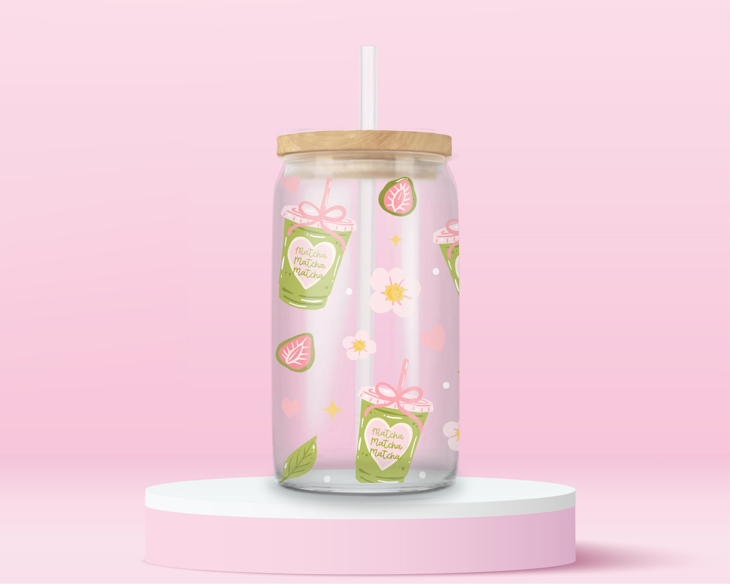 Matcha Girly Glass Tumbler 🍵🌸