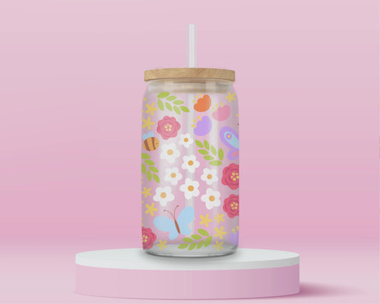 Butterfly Blooms & Bees Glass Tumbler 🌺🐝