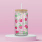 “Strawberry-themed glass tumbler with vines – cute aesthetic drinkware for fruity summer vibes.”