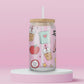 “Teacher-themed glass tumbler with apples, pencils, and stars – cute gift idea for educators.”