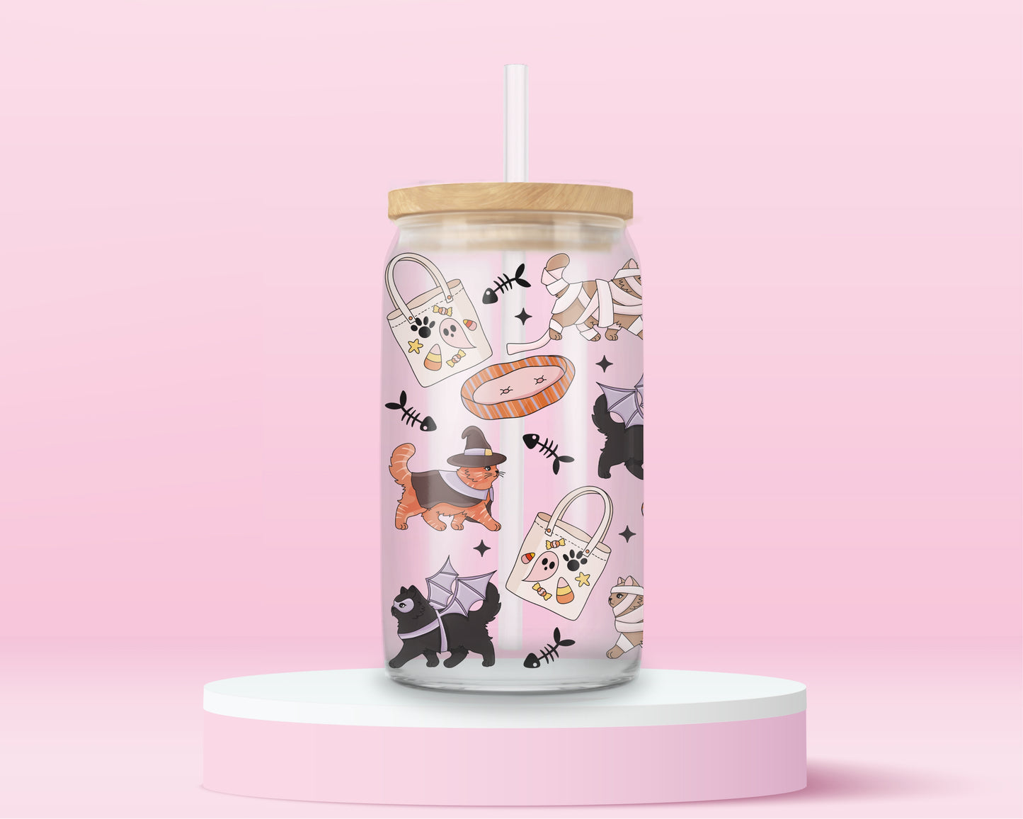 Spooky Kitty Glass Tumbler 🐾🎃
