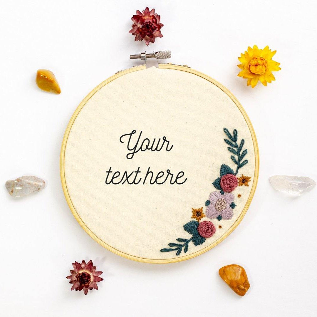 Text Hoops Custom Floral Embroidered Hoop – Personalized Text 🌿 – The Femme Bohemian