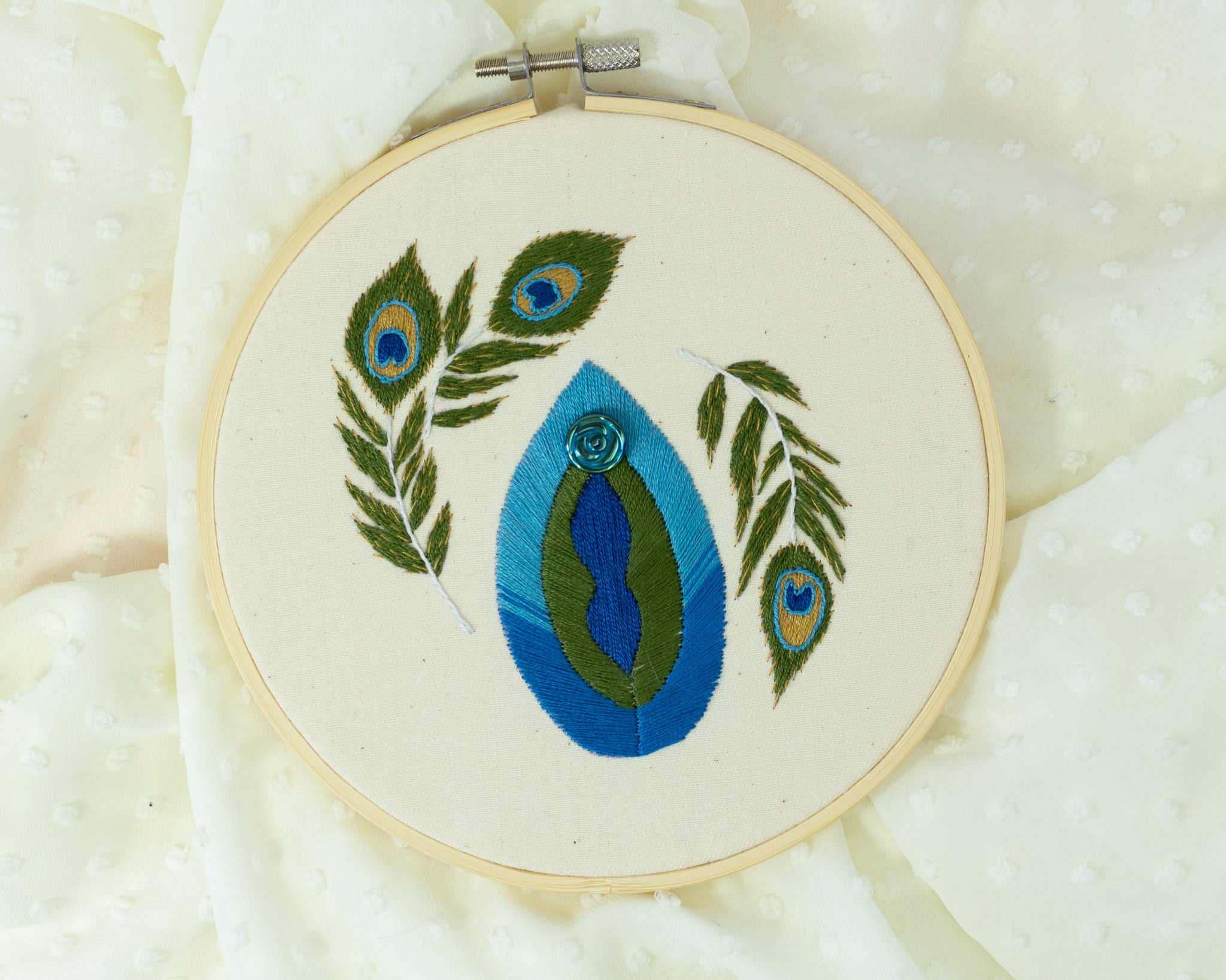 Transgender Vulva Art - Peacock Embroidery