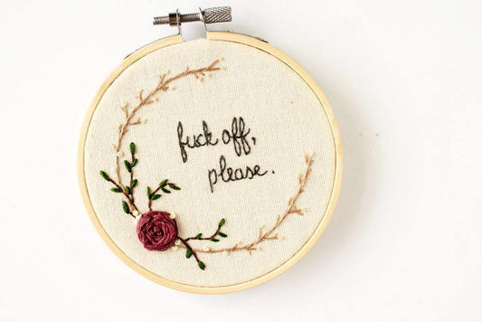 fuck off please embroidery hoop