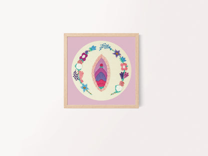 Pink Aesthetic Vulva Flower Embroidery Print – Feminist Floral Wall Decor 🌸💖